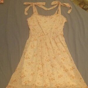 Pink with blue and white floral dress